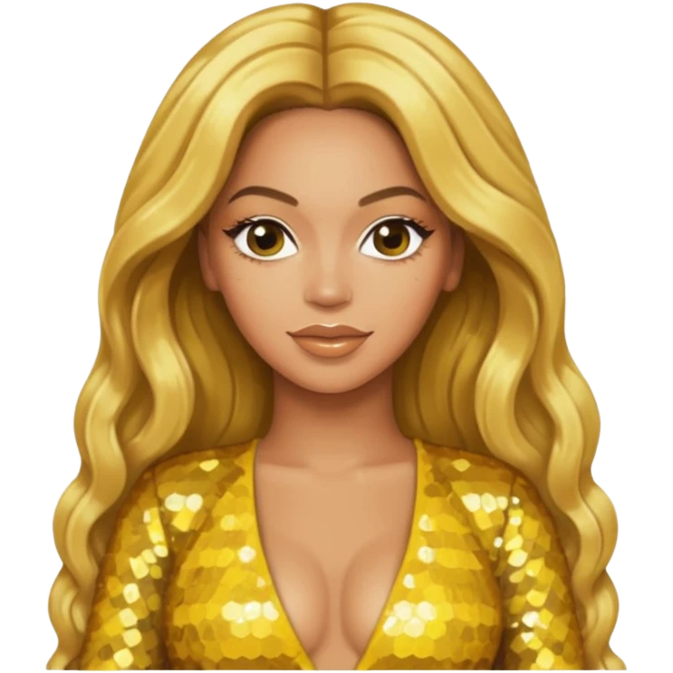 Beyonce from Destiny's Child with long golden blonde hair, yellow sequin outfit emoji