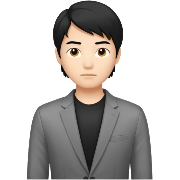 asian young man with mid-long black hair middle part haircut in grey blazer and black t-shirt  emoji