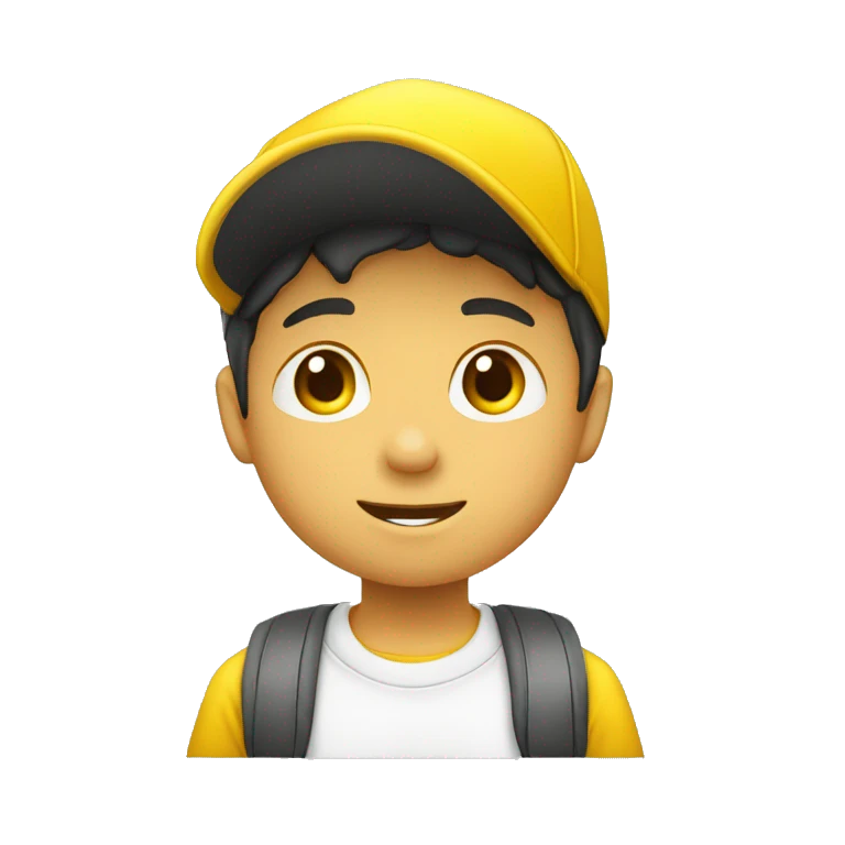 Niño blanco saludando con gorra amarilla emoji