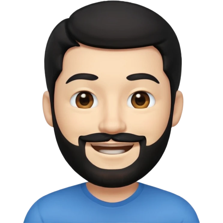 A 3D digital avatar, specifically an Apple Memoji, of a man with black hair and a black beard, winking with his right eye and smiling widely. He has blacl eyes. The image is a headshot on a white background. emoji