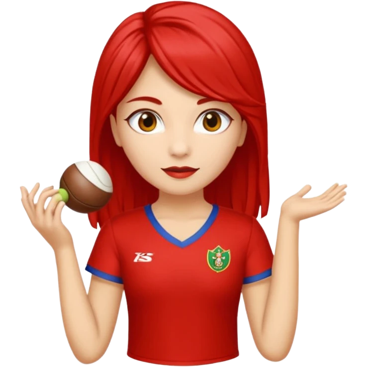 Crie uma rapariga com cabelo encaracolado, longo e frisado, olhos escuros, muitos sinais na cara, blusa vermelha e branca às riscas, calças de ganga, ténis samba fake  emoji