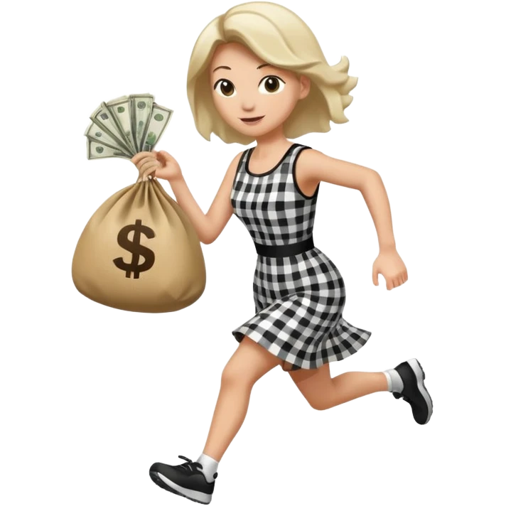 Robber running with Money bag black and white check dress emoji