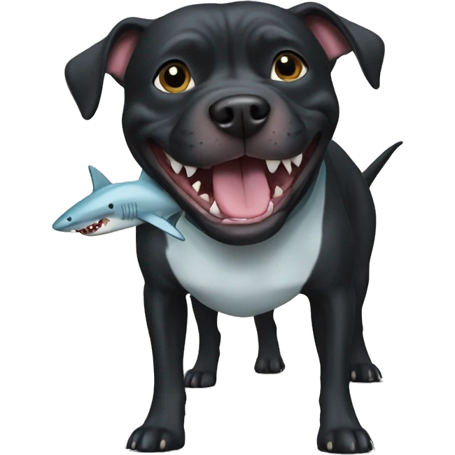 Black pitbull with shark toy emoji