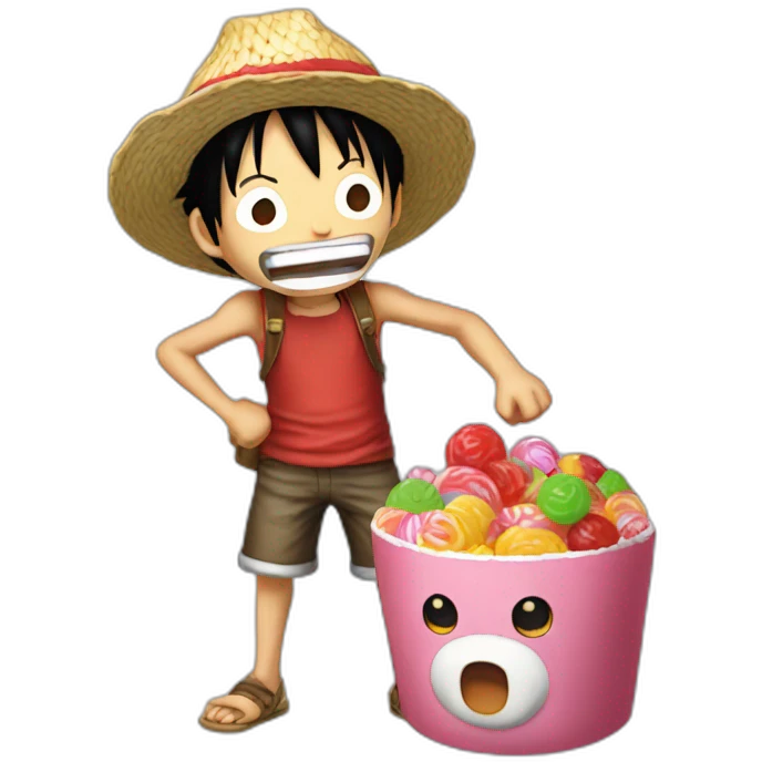 luffy eating meet with chopper who eat candys emoji