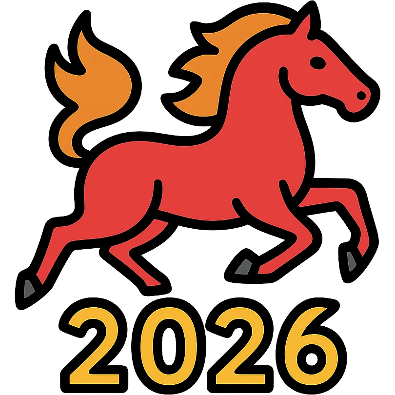 
Running red fire horse symbol of new year 2026 according to Asian Chinese calendar. greeting card or banner. vector illustration emoji