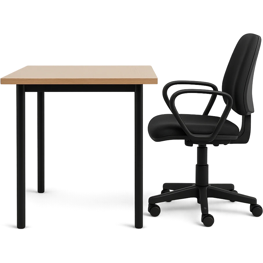 a simple office table and chair, side profile, no people, professional look emoji