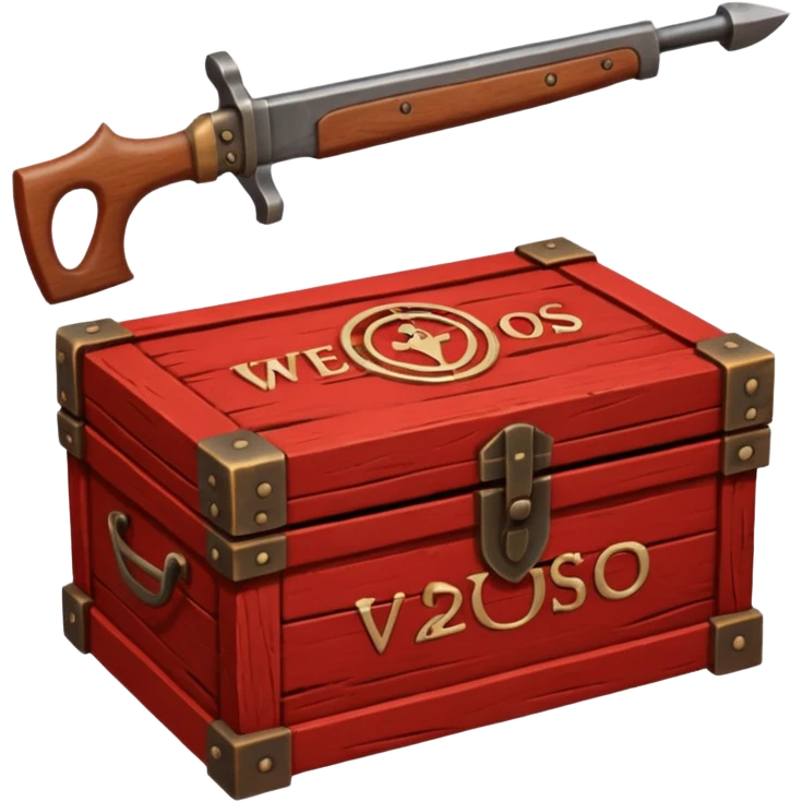 generate a very realistic wooden box with a red weapon inscription emoji