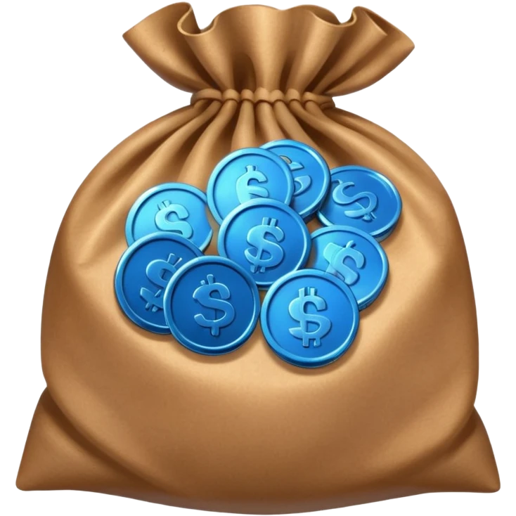 blue coins inside an opened brown money bag  emoji