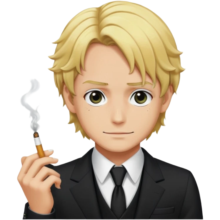 Sanji with blonde hair, black suit, cigarette, curly eyebrow emoji