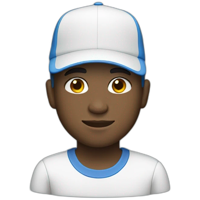 A 14-year-old man wearing blue clothes and a white hat He has white skin  emoji