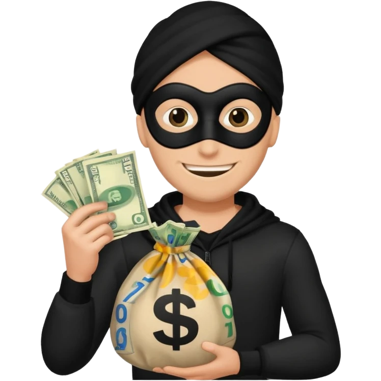 robber emoji holding a money bag with a classic cartoon thief look emoji