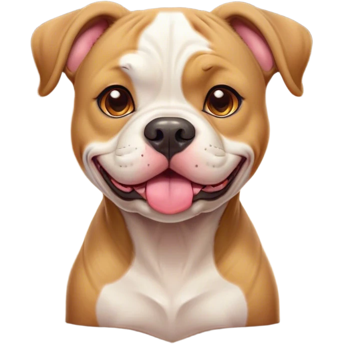 Cinematic Cute Solid Tan American Bulldog Portrait Emoji, Head tilted playfully and inquisitively, smooth tan fur with a healthy sheen, round, sparkling brown eyes filled with curiosity, Simplified yet irresistibly adorable features, highly detailed, glowing with a warm, friendly glow, high shine, affectionate and lively, stylized with a touch of whimsy, bright and endearing, soft glowing outline, capturing the essence of a mischievous yet loving pup, so playful it feels like it could bound out of the screen and into your arms! emoji