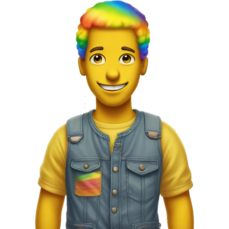 Boy with rainbow eyes and rainbow hair in simpsons yellow color skin  emoji