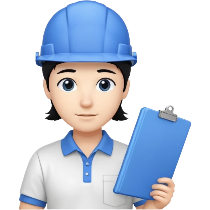 engineer wearing white polo touch of white holding blue print, black hair with headgear emoji