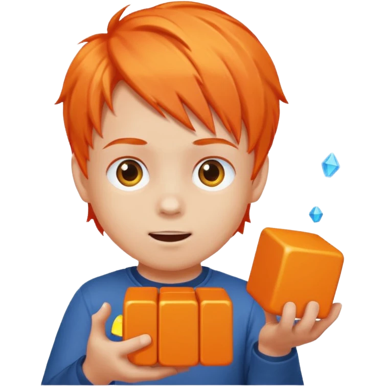 Kid with orange hair playing block blast emoji