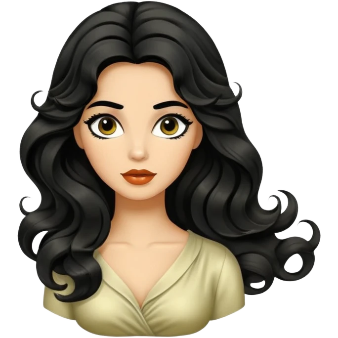 Alluring 1960's greek olive skin shiny long black wavy textured tousled hair emoji