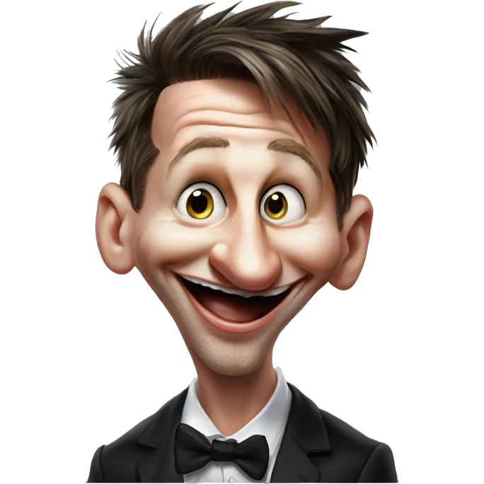 Laughing insane Messi in Uncle Scrooge style, oil paint, mysterious eyes, intricate lips, masterpiece pose, odd perspective, beautiful, desirable, logical emoji