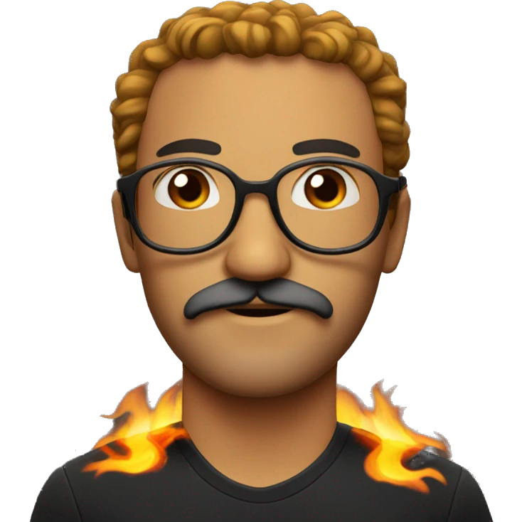 Man with fire as hair, beard and ustache with black eyeglasses emoji
