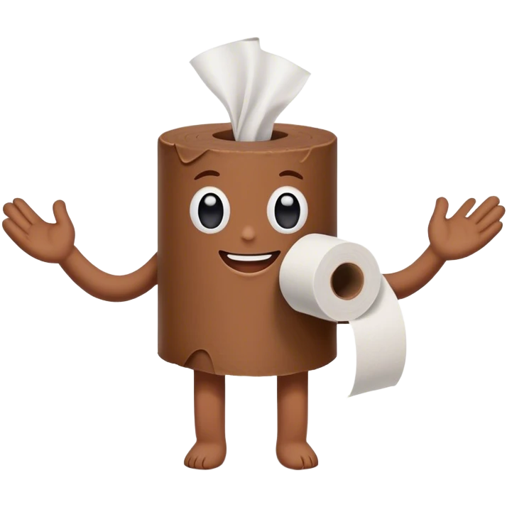 ONE brown poop holding hands with ONE toilet paper roll, standing , smiling, friends emoji