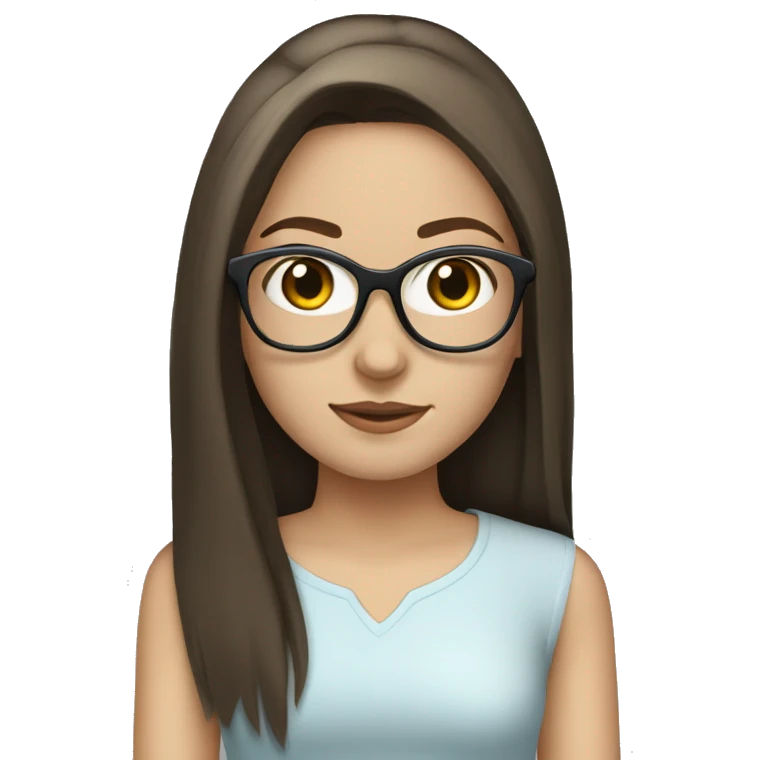 Brunette straight hair, transparent glasses, white-skinned girl emoji