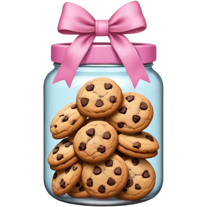 Pink jar of chocolate chip cookies with a bow in middle emoji