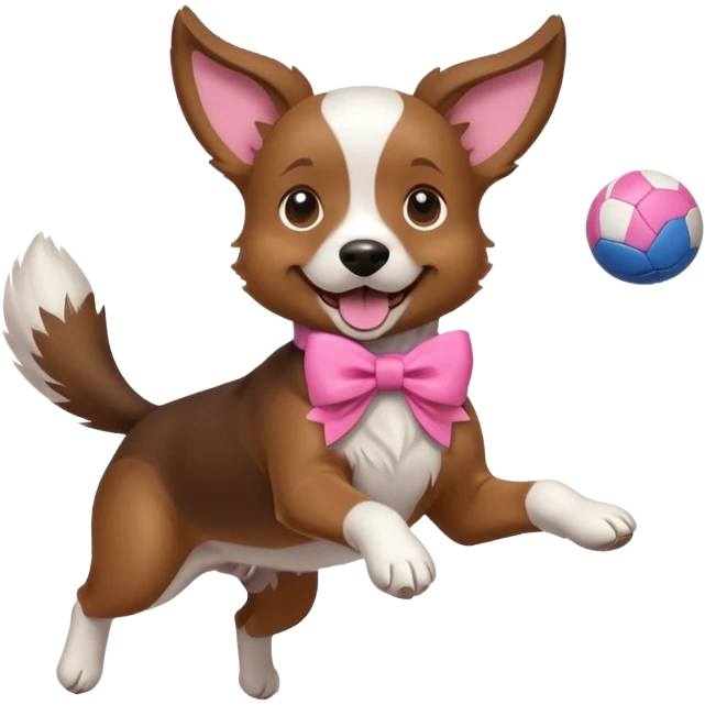 girly dog with a pink bow jumping in the air to catch a ball emoji