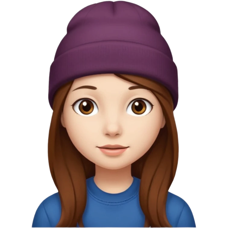 Girl with long brown hair and wearing a beanie
 emoji