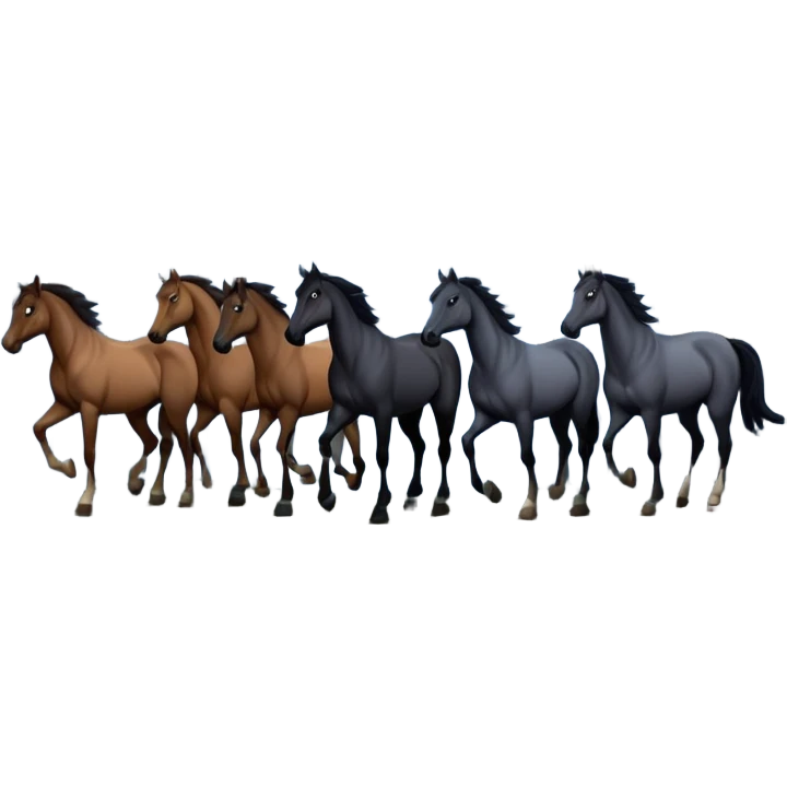 Hundred horses in the night forest with full moon in many stars emoji