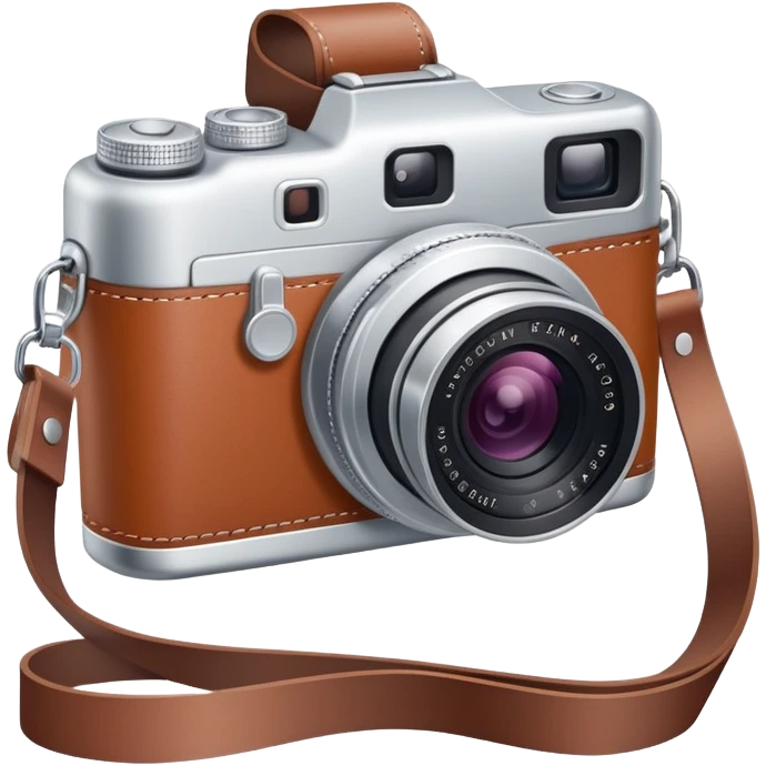 Tourist camera with neck strap, gentle colors, not bright emoji