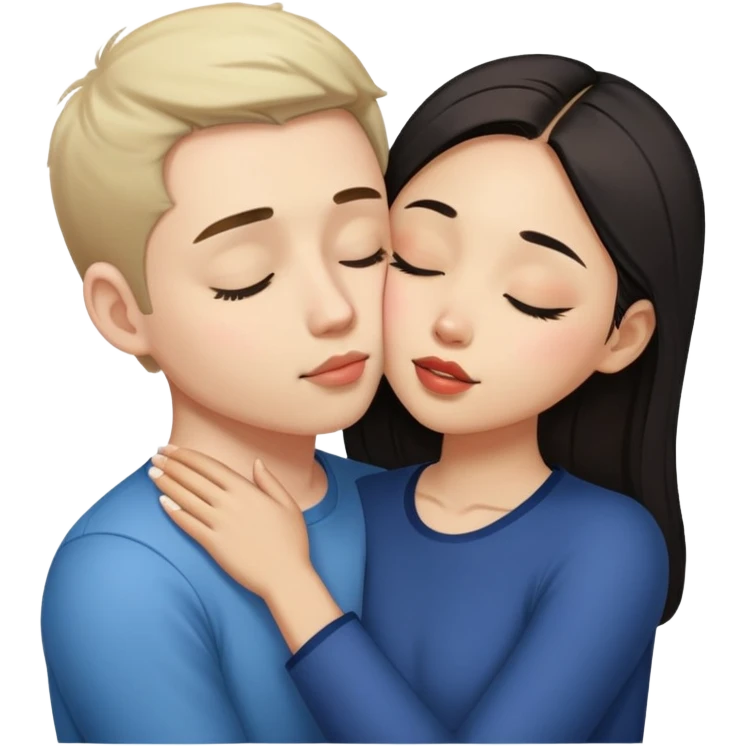 Asian girl kisses white guy eyes closed emoji