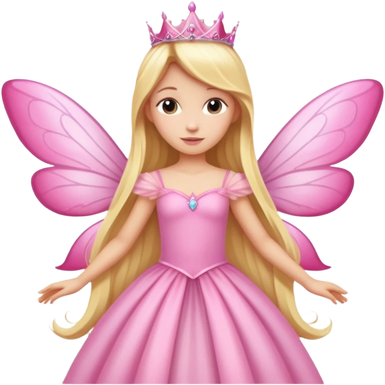 Realistic detailed long pink princess dress, long blonde hair, pink fairy wings emoji