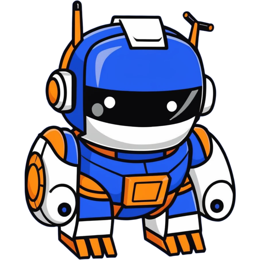 simple cartoon transformer robot in royal blue, black, with silver accents, cute and expressive emoji