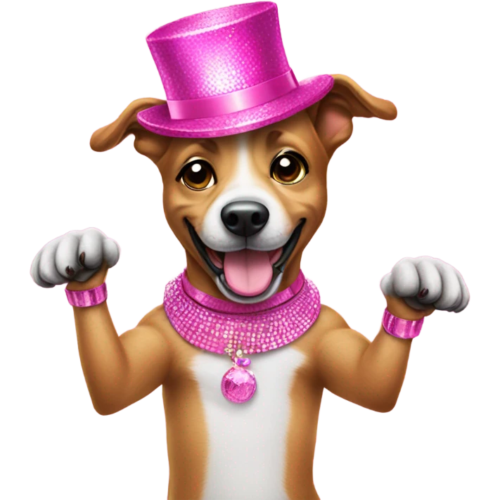 Dancing dog with pink hat and disco theme  emoji