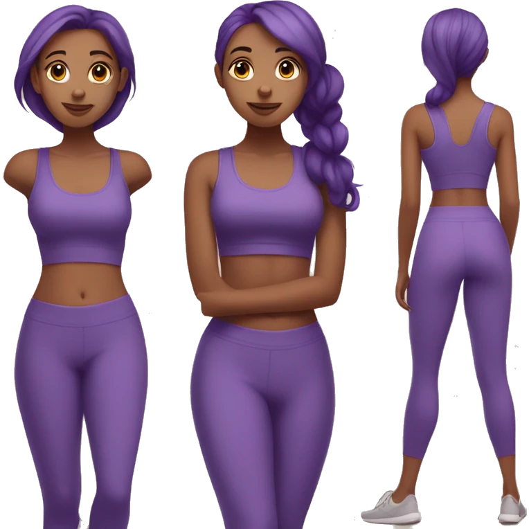 girl in yoga pose with purple hair and wearing purple yoga pants and purple tank top emoji