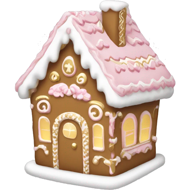 light pink and gold and white gingerbread house emoji