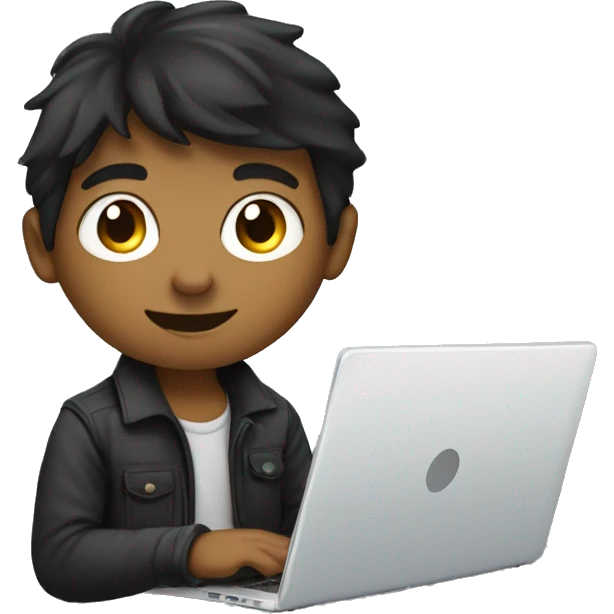 A  boy with name Auon working as a web devloper on his laptop emoji