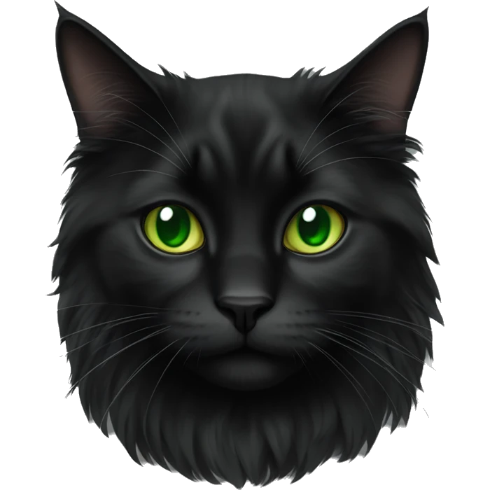 black long haired cat green eyes emoji