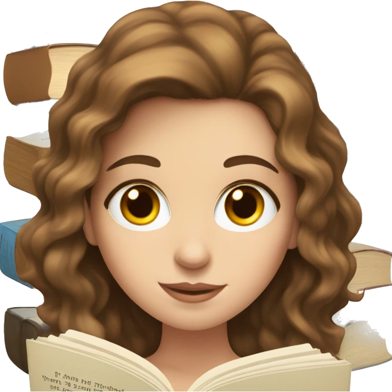 white girl with hazel eyes and brown wavy hair reading a book emoji