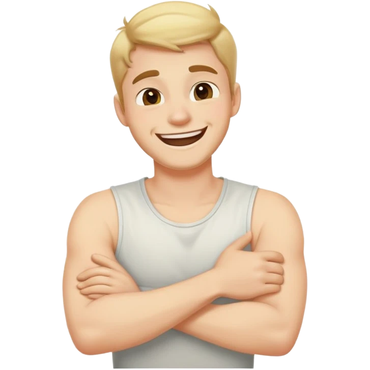 arms crossed holding neck laughing guy  emoji