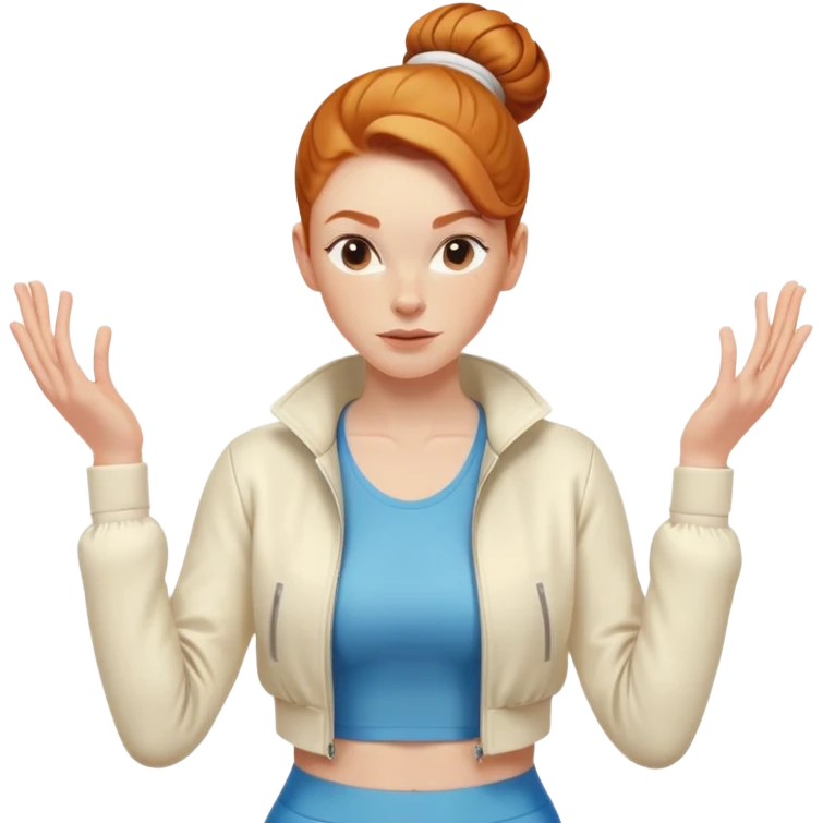 Clean girl Ginger girl aerobics with cream jacket middle part slick back bun emoji