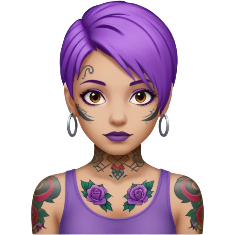 women with tatoos and hightlight that tatoos with purple hair emoji