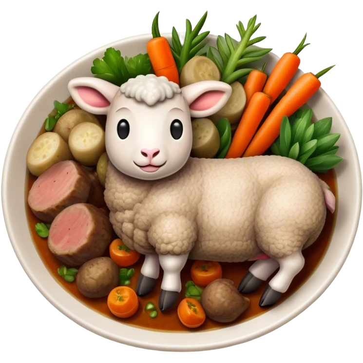 Cinematic Realistic Roast Lamb Dish Emoji, depicted with tender, succulent lamb roasted to perfection and served with seasonal vegetables, rendered with rich textures and inviting warm lighting that captures its traditional heritage. emoji