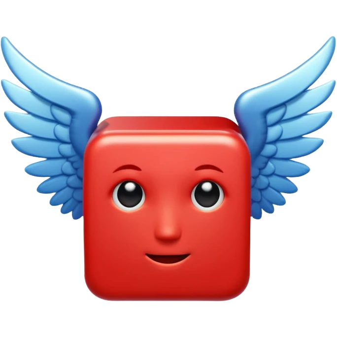 Red Cube with wings and has a face emoji