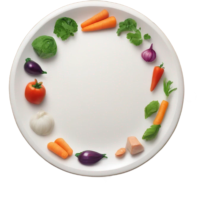round white plate with healthy food emoji