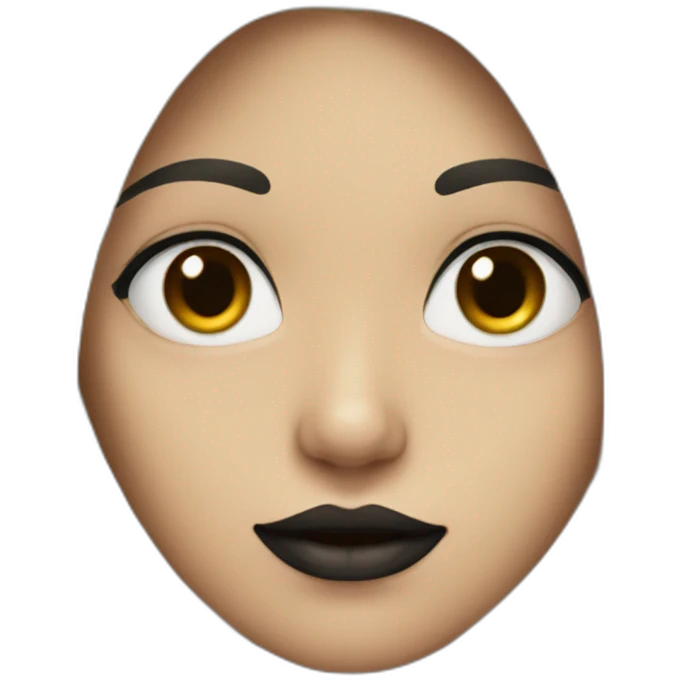 straight long hair with black color ,red lipstick,black eyes, white skin and a small nose emoji