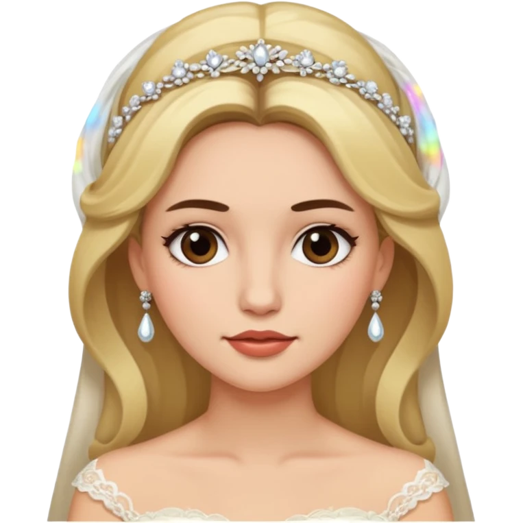 White tanned skin bride with dark brown hair mixed with blonde with a chin on her face emoji