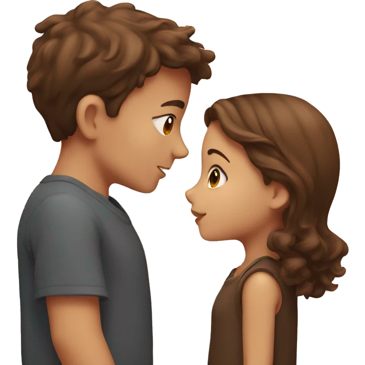 A boy with brown hair kisses a girl with brown hair emoji