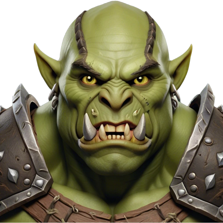 Cinematic Realistic WoW Orc Warrior Portrait, head tilted dramatically with an exaggeratedly amused expression, blending raw, primal might with a touch of unexpected humor. His battle-scarred green skin, robust muscles, and intricately detailed tribal armor in deep, earthy tones are rendered with lifelike texture and dynamic lighting, high shine, dramatic yet whimsical, capturing an orc warrior whose epic strength is matched by a playful, irreverent charm. emoji