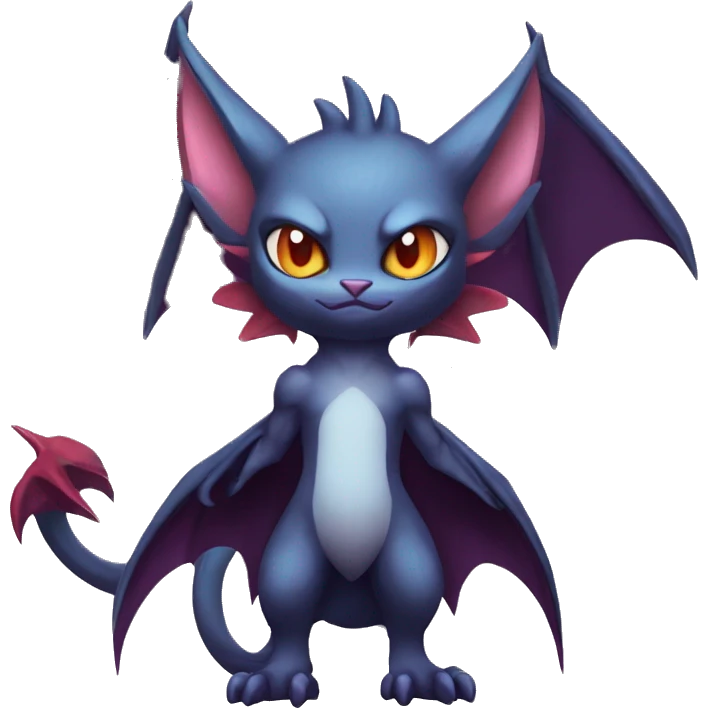  Kawaii Edgy Cool Vampiric Beautiful Noivern-Nargacuga-Litten with big Bat Ears full body emoji
