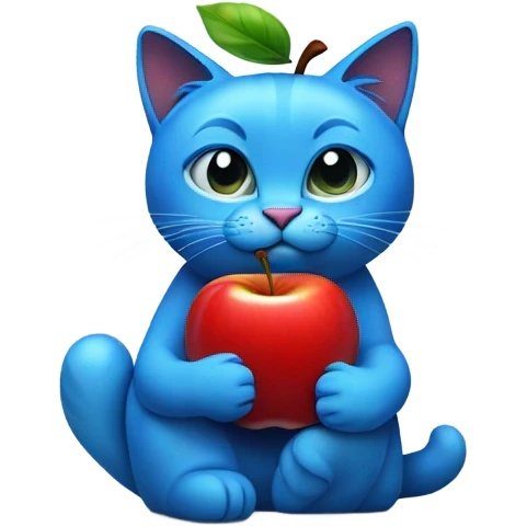 A blue cat with an Apple  emoji